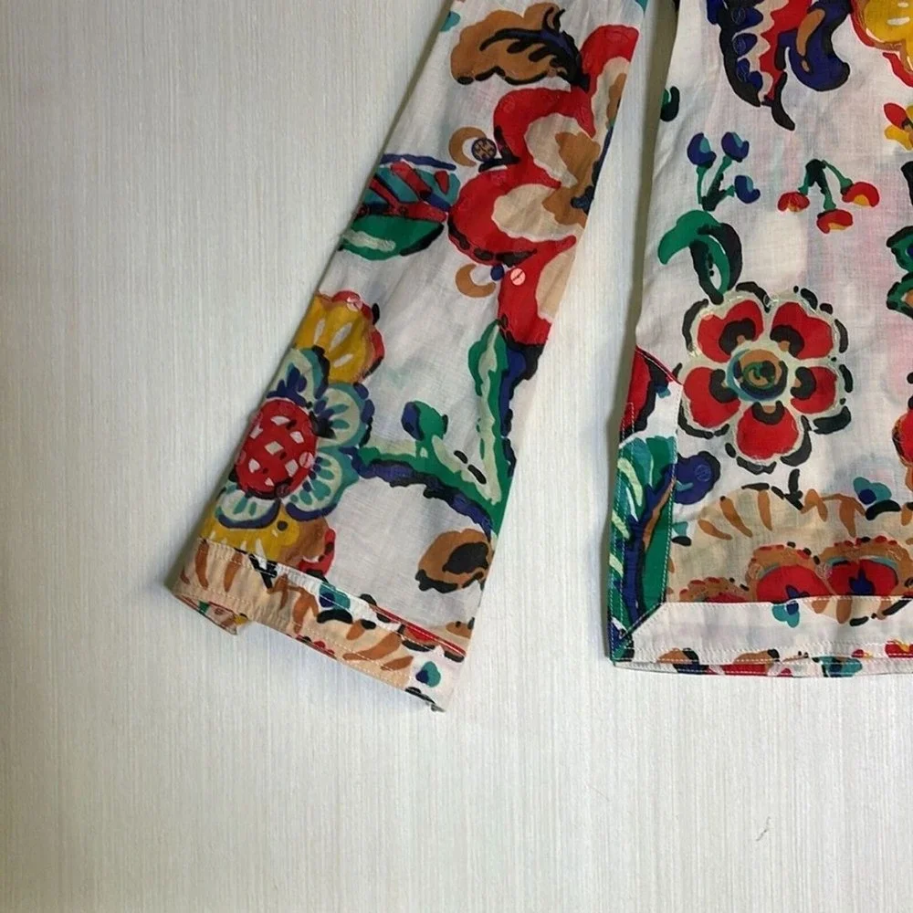 Tory Burch Floral Sequin Cotton Tunic Blouse Multi Color Size 0 Lightweight